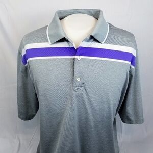 FOOTJOY- Men’s XXL Short Sleeve Performance Golf Polo Gray W/Purple/White Stripe